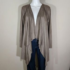 (EUC) INTRO. Taupe Faux Suede Waterfall Cardigan Jacket